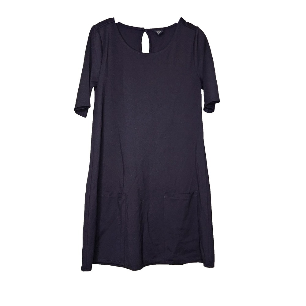 Forever 21 Black Shift Dress Short Sleeve Knit Front Pockets Goth Stretch M